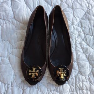 Tory Burch Peep Toe Wedges in Wine Color
